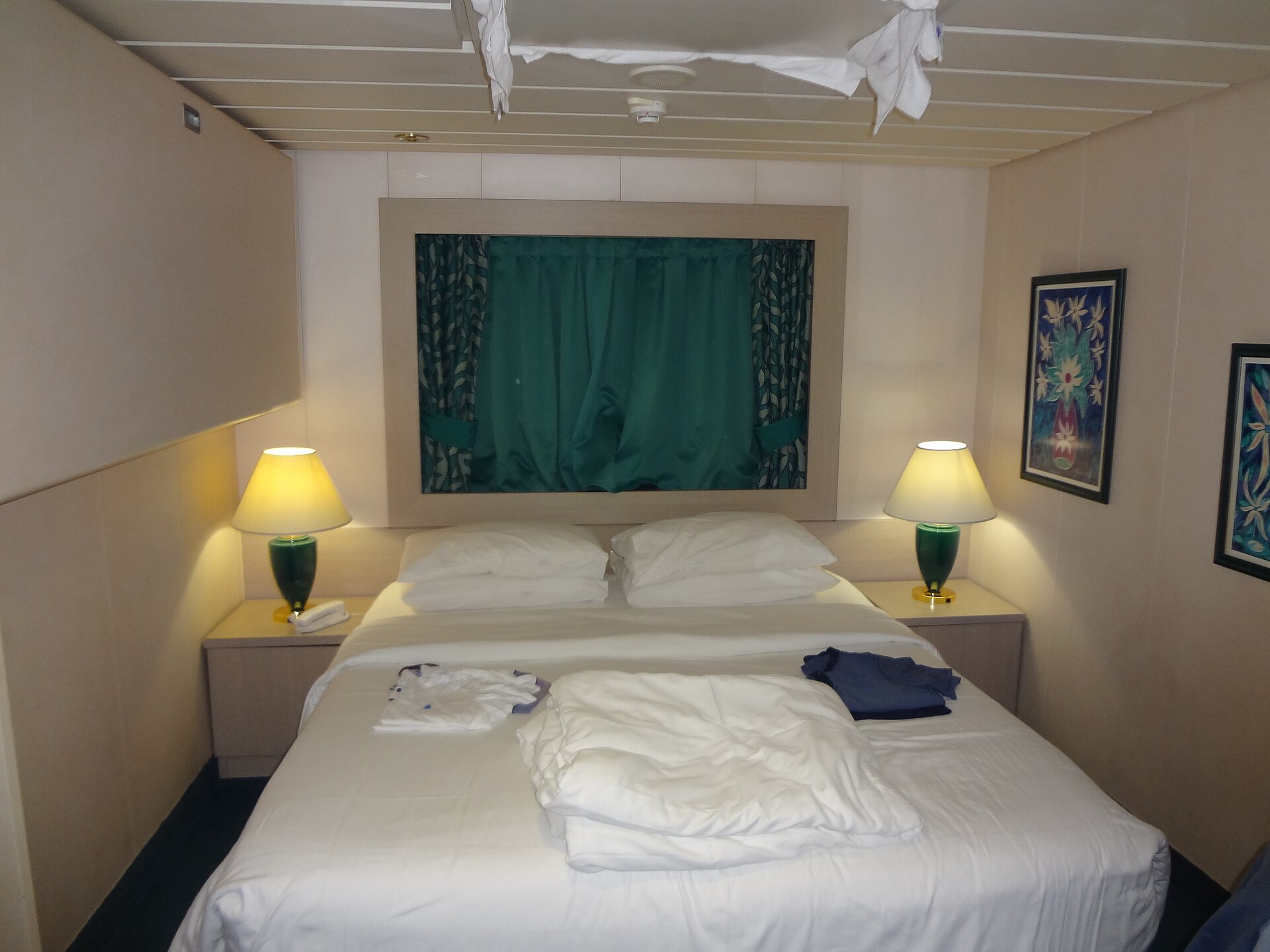 Compact but comfortable interior of a ferry passenger cabin