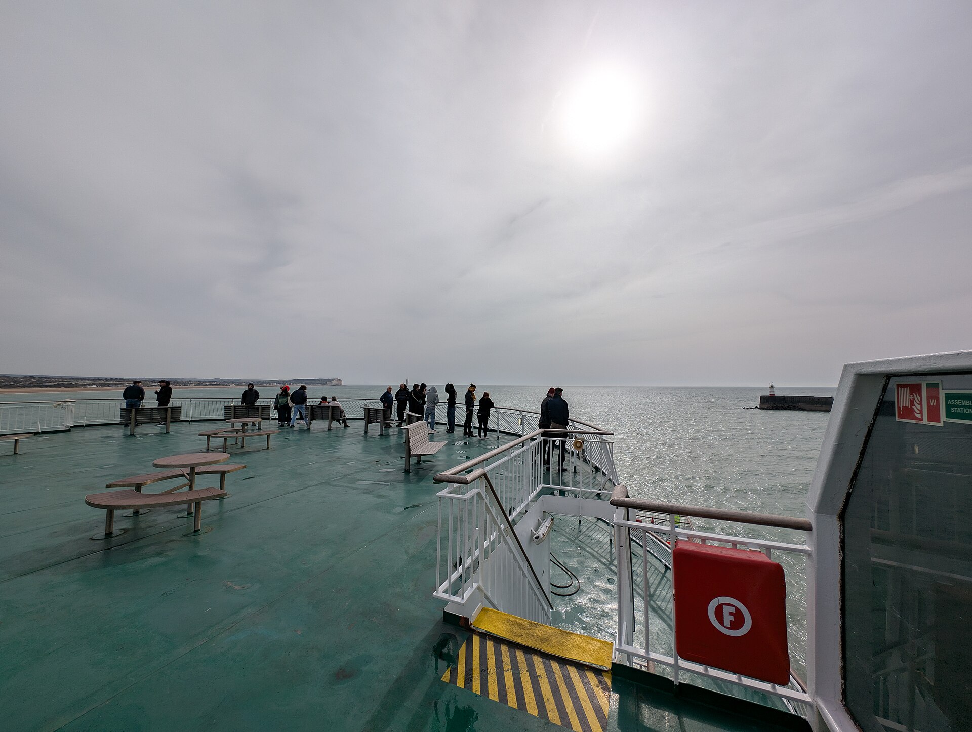 Calm open sea viewed from a passenger ferry deck