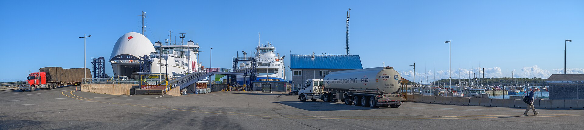 Ferry terminal and harbor infrastructure at a coastal port